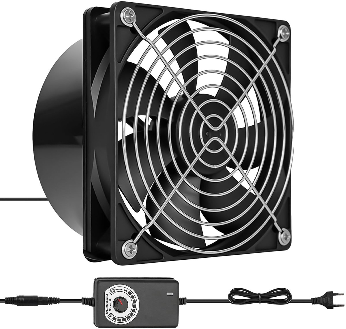 SnelShoppen - Buisventilator 100 mm met Regelbare Snelheid - Stil en Hittebestendig DC 12 V Ventilator voor Keuken, Badkamer, Garage, Broeikas