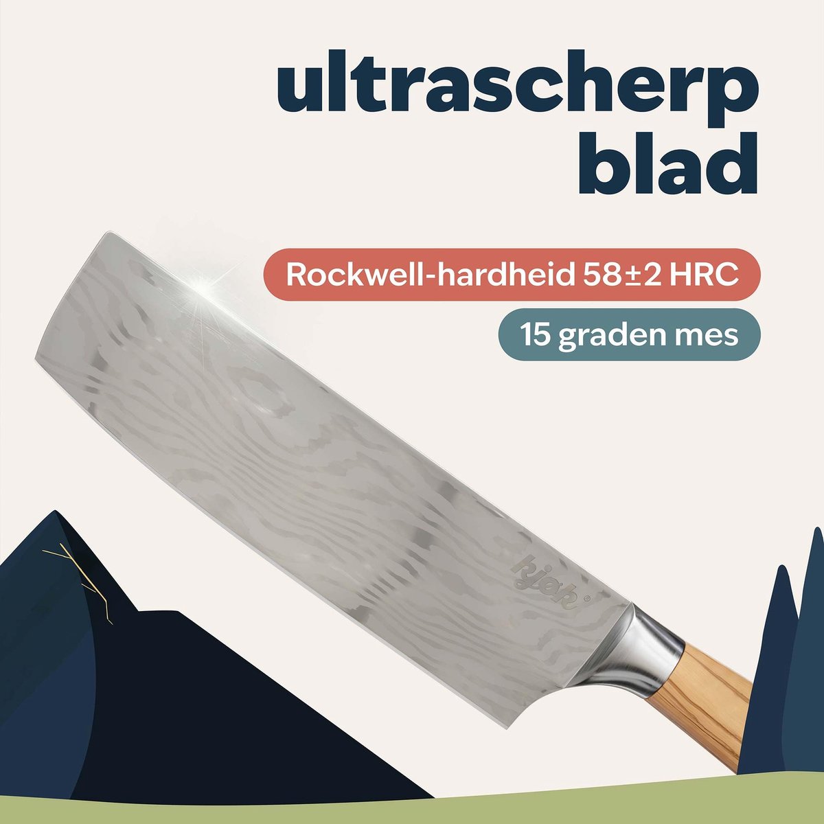 SnelShoppen - Premium Nakiri mes 17 cm - Japans groentemes met hamerslagpatroon en olijfhouten handvat - Extra scherp, ideaal voor de keuken - Bescher