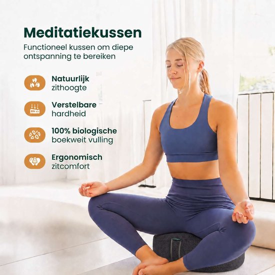 MindBaas - Meditatiekussen - Eco - Teddy - Donkergrijs - Dubbel Gestikt - 15 x 33 cm (hoogte x diameter) - Yoga kussen - Yogakussen van MindBaas — afbeelding 3