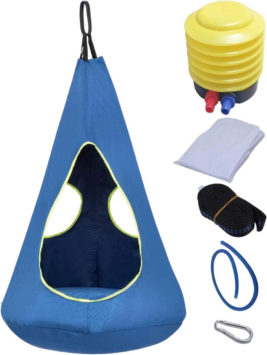 Kinderschommelzitje Pod - Hangstoel Nestschommel - Buiten Spelen - Verstelbare Ophanging - 135x100cm - Blauw