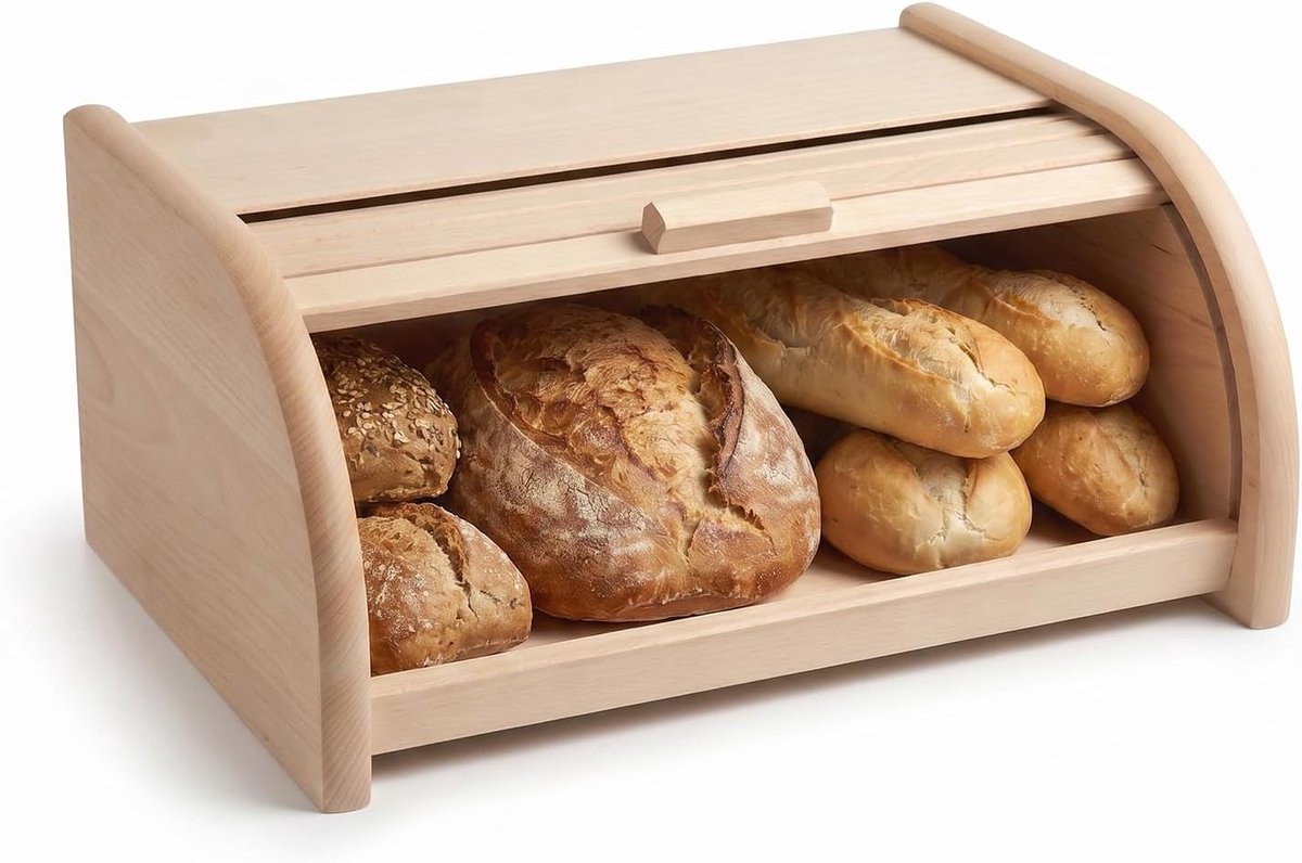 Houten Broodtrommel - Broodbox Keuken - Brood Vers Houden - Grote Roltop Opening - 39x29x175 cm - Natuurlijk