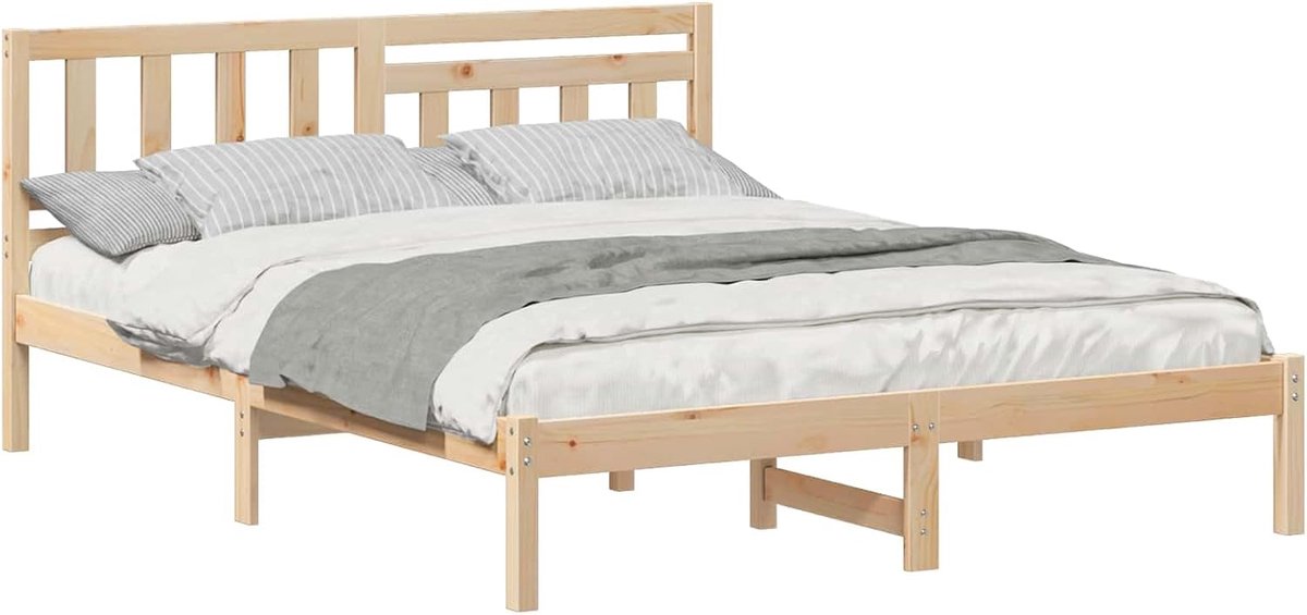 Bedframe met hoofdeinde - Houten bedombouw - Comfortabel slapen - Massief grenenhout constructie - 140 x 200 cm - Bruin