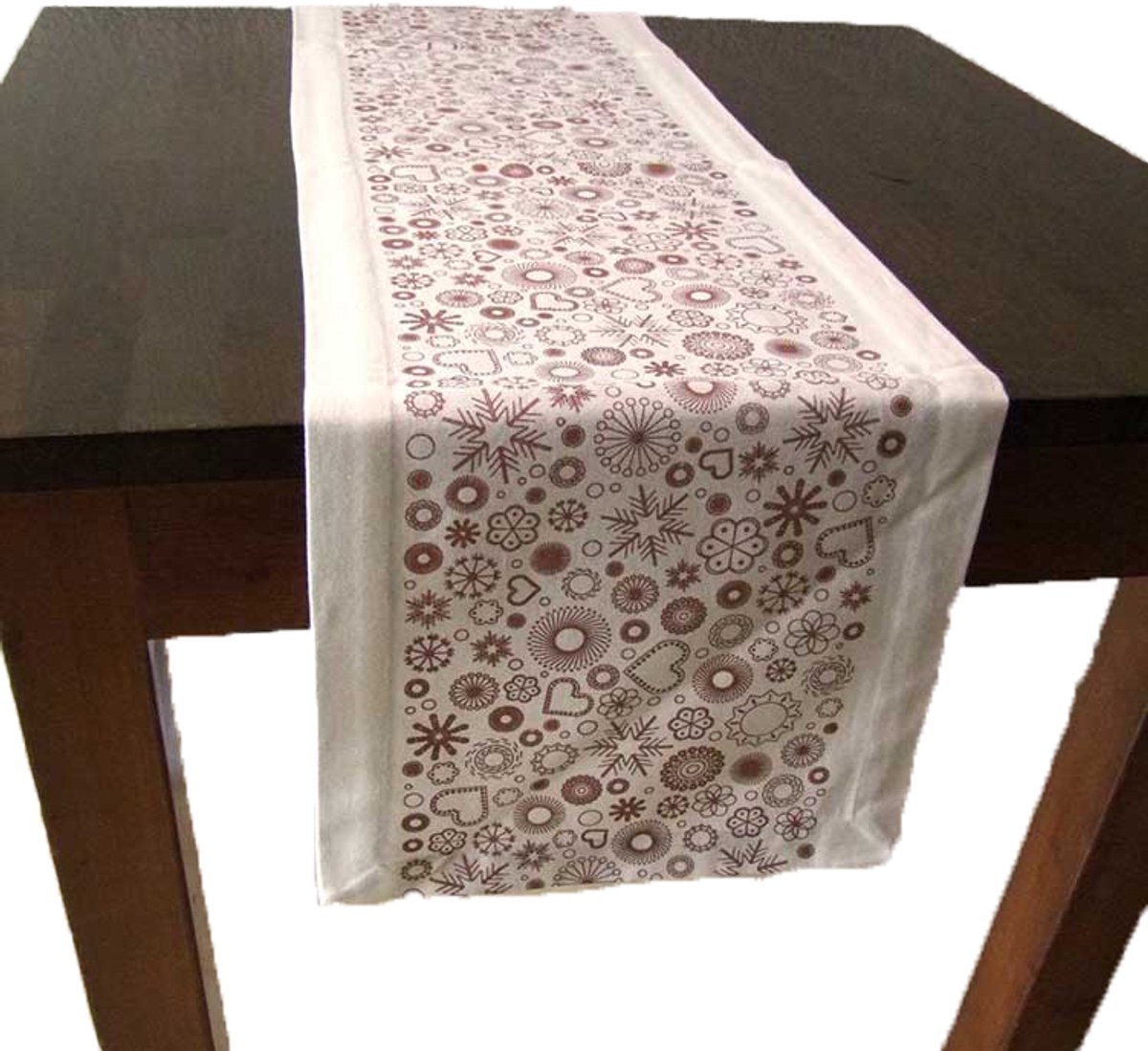 Tafelloper Snowflakes WK - Scantex - wit met koperkleurig - 30 x 250 cm - lopertje - 100% katoen - Kerst - feestelijk - feest - hartjes - sterren - sneeuwvlokken - ijskristallen - loper