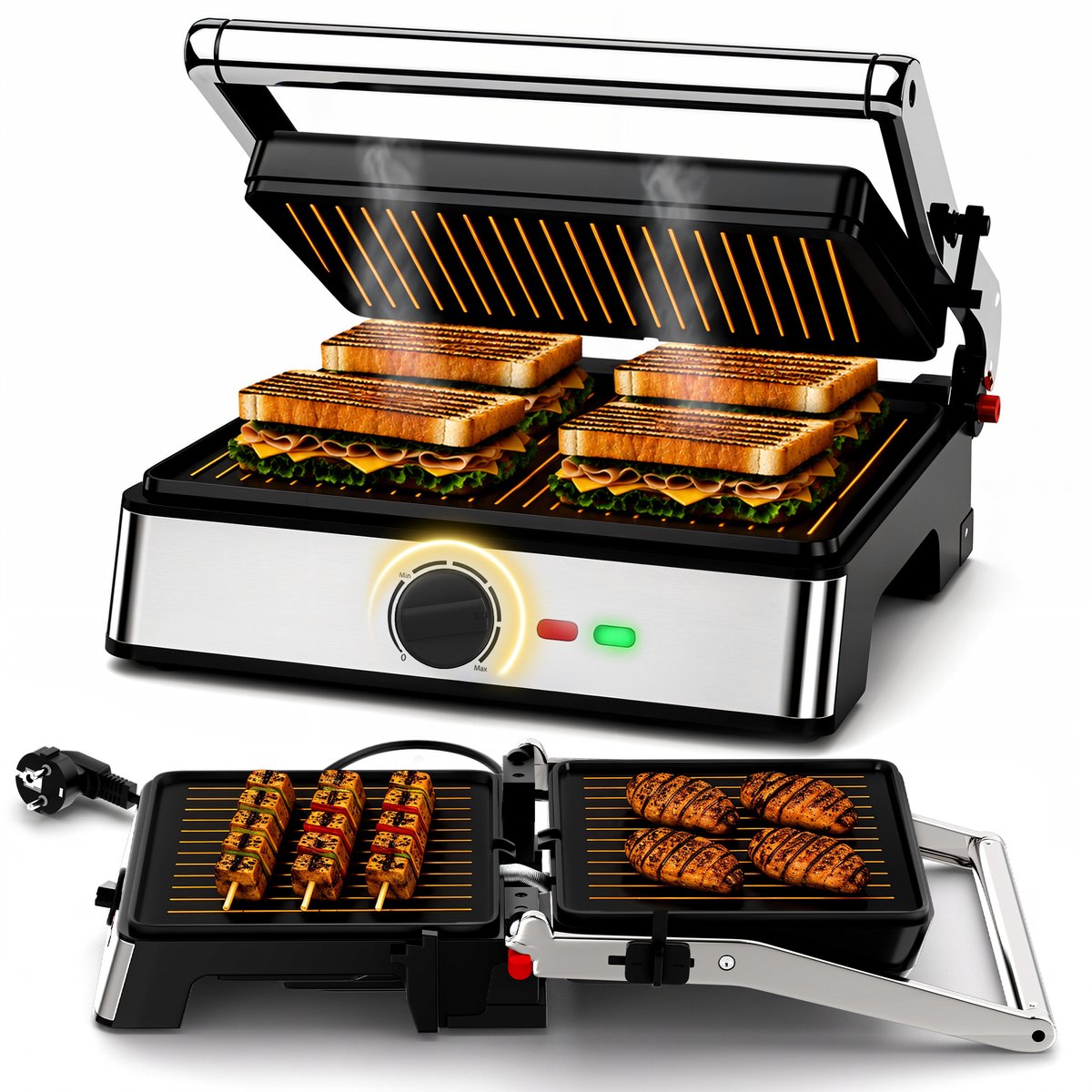 Strex Tosti Apparaat XL Met Temperatuurregeling - Contactgrill Groot / Tosti Ijzer / Broodrooster / Grill Apparaat / Panini Grill / Toaster - PFAS Vrij - 2200W