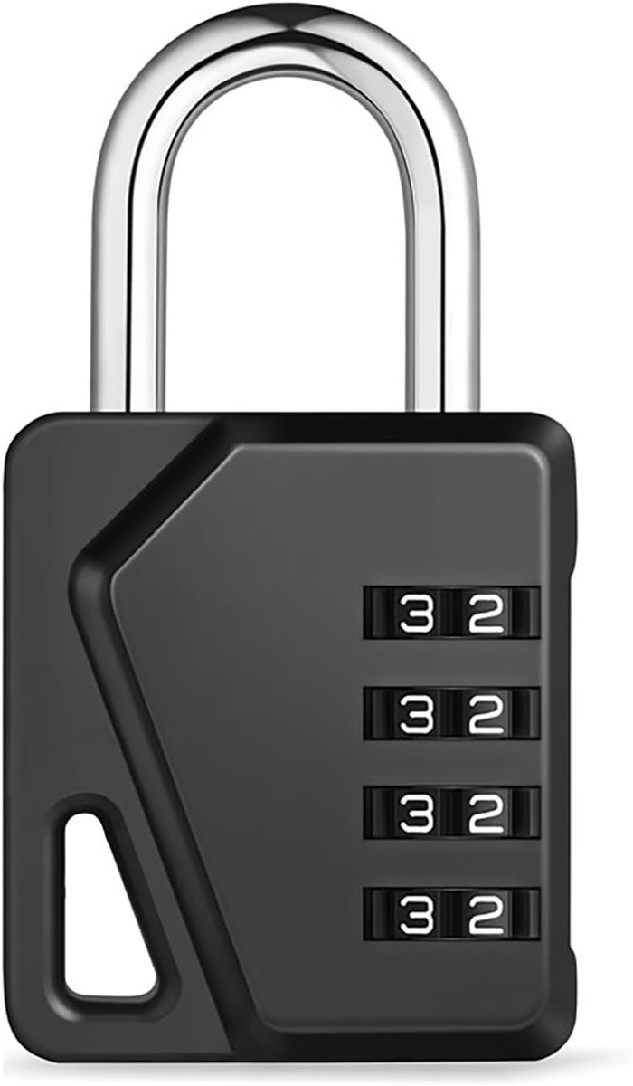 ZHEGE hangslot met combinatiecode, 4-cijferig combinatieslot, sloten voor kluisjes, school, sportschool, weerbestendig cijferslot voor schuren, hekken (zwart, 1 verpakking)