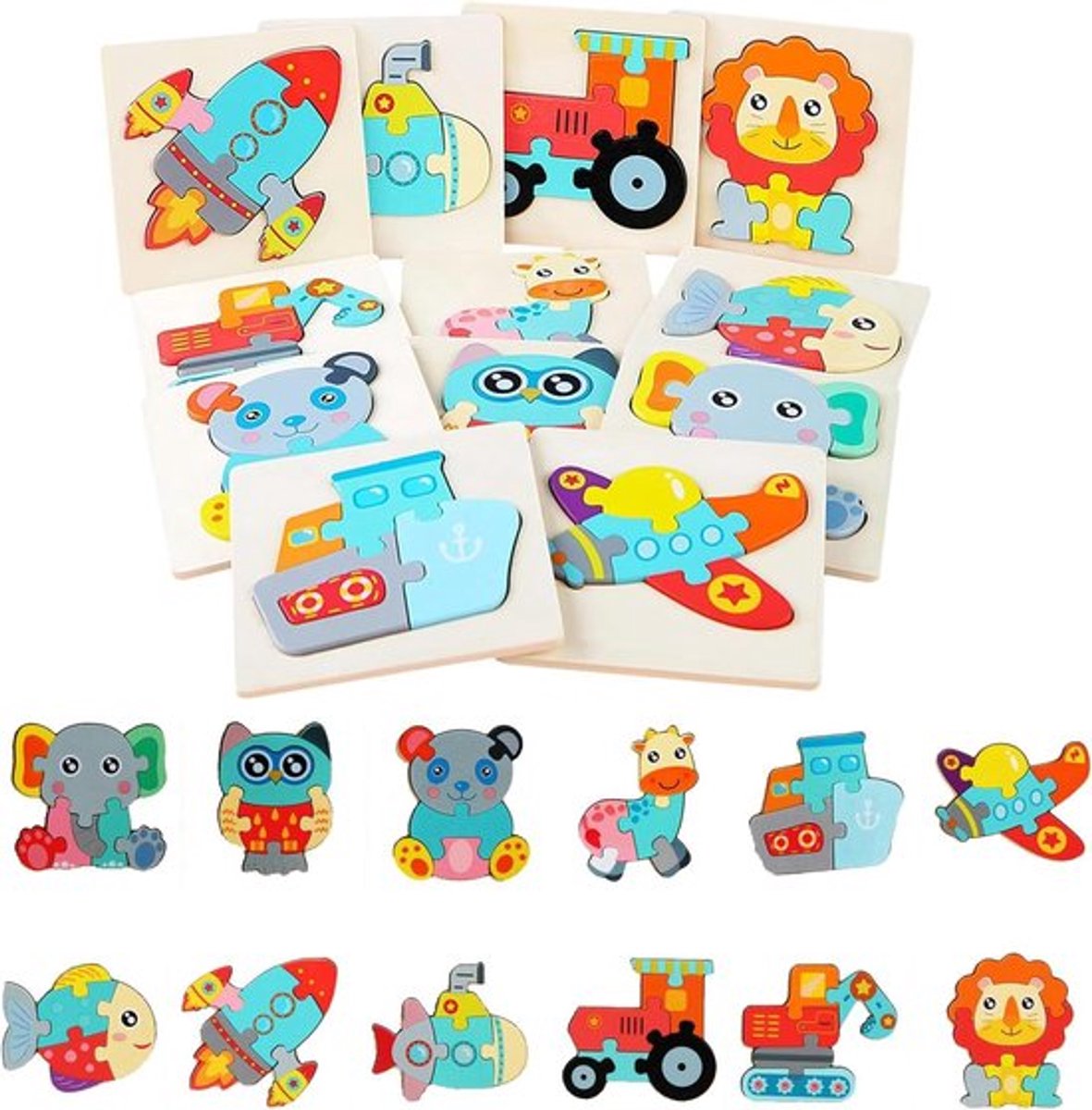 Houten dierenpuzzels Allecto Plus | 12 stukken
