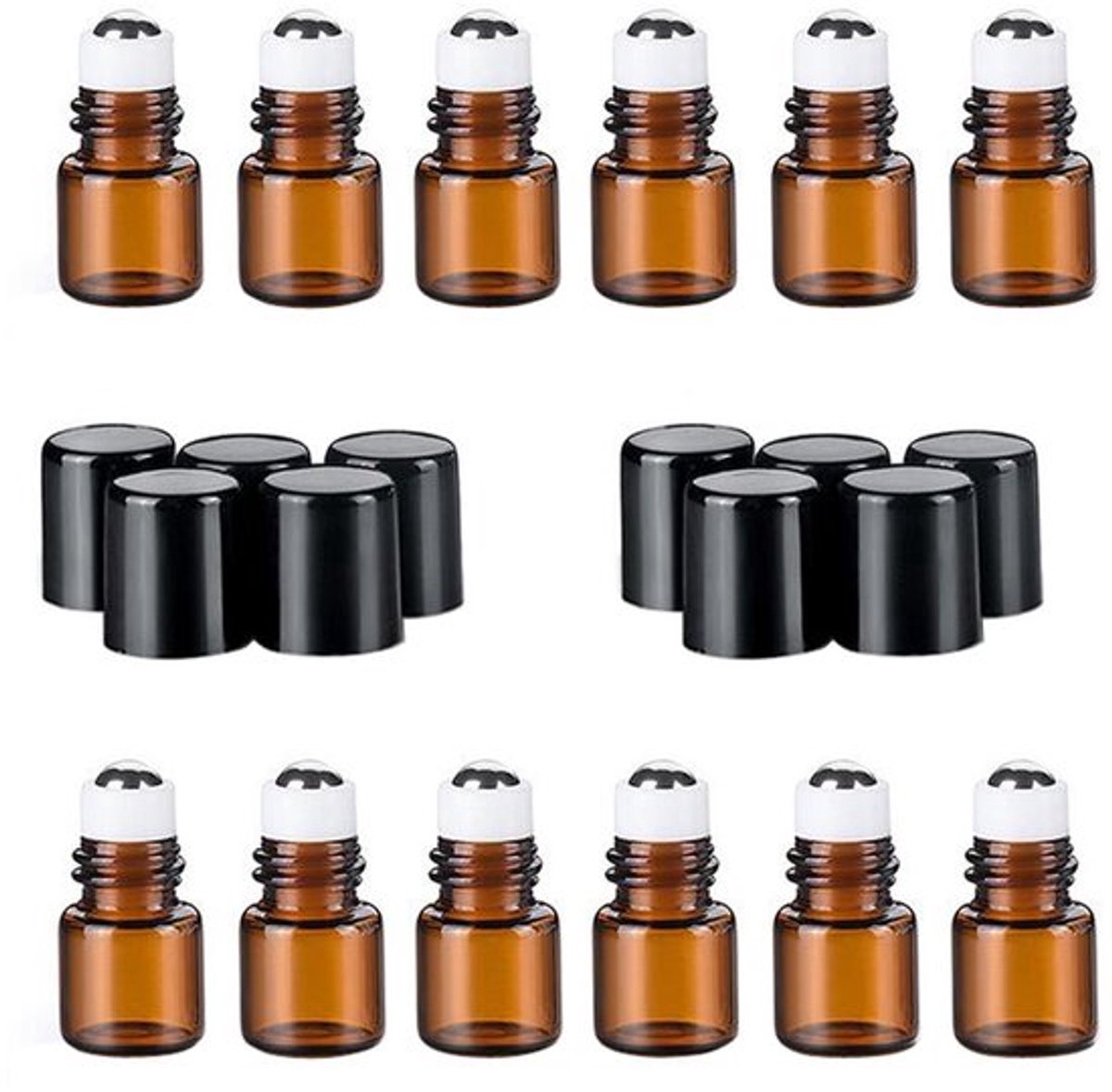 Mini amber glazen roller flessen van Dailygoody - 12x 3ml