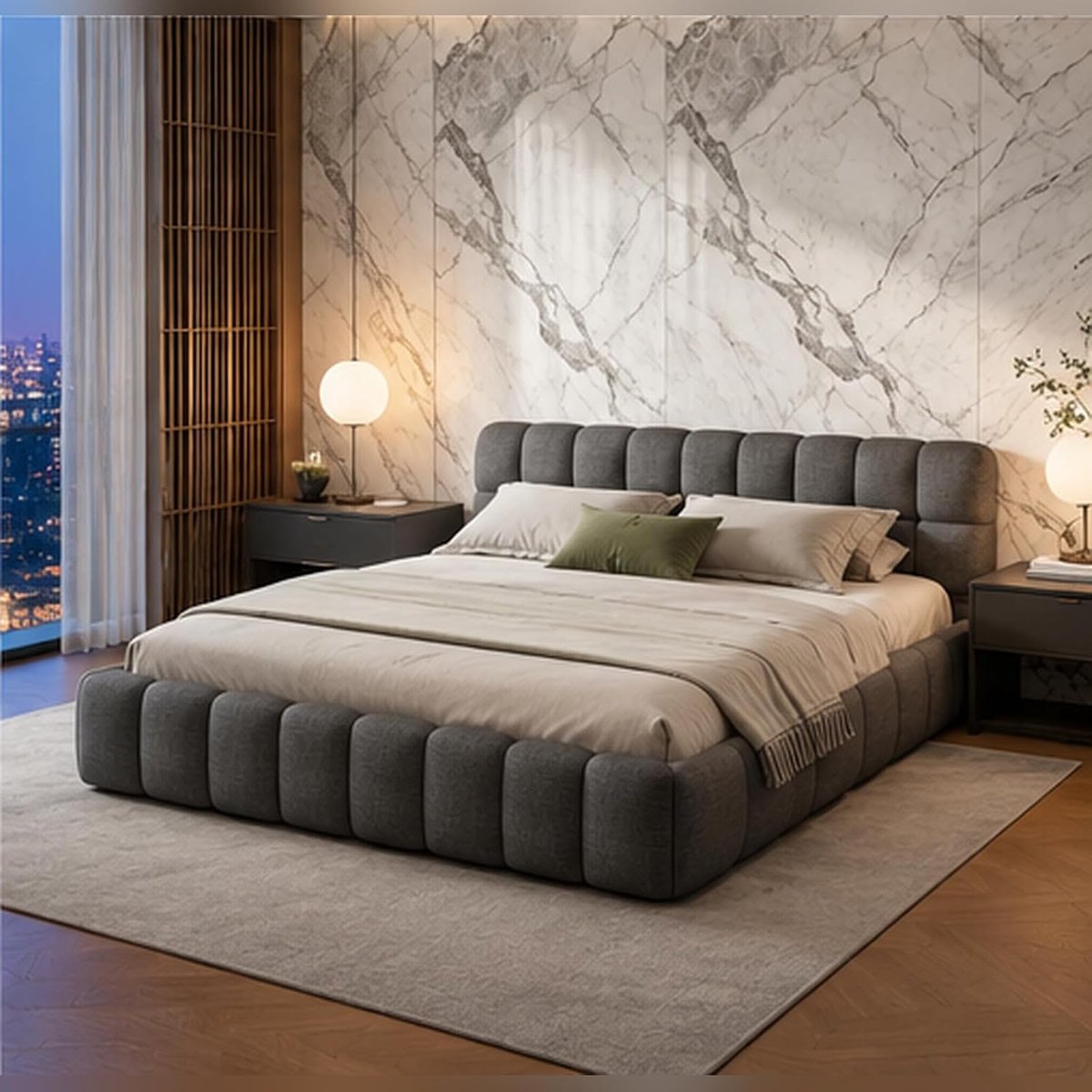 Tweepersoonsbed - Gestoffeerd Bed - Ontspannen Slapen - Gevoerd Hoofdeinde - 140 x 200 cm - Grijs