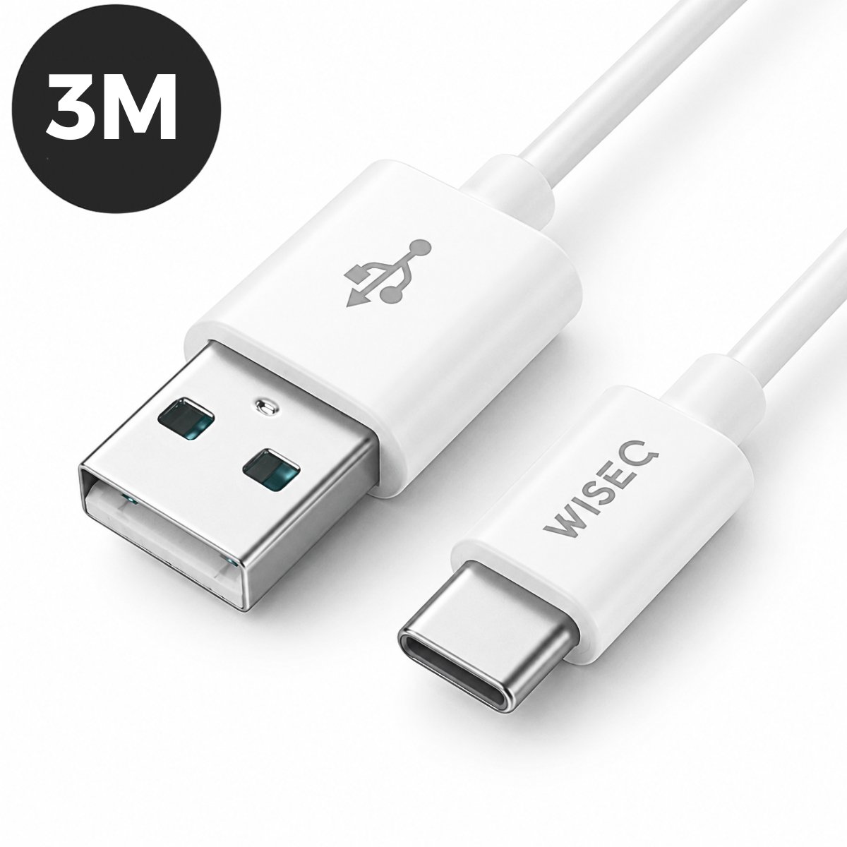 USB A naar USB C oplaadkabel 3 meter – fast charge kabel – oplaadsnoer USB C naar USB A - geschikt voor iPhone & Samsung - wit – WiseQ