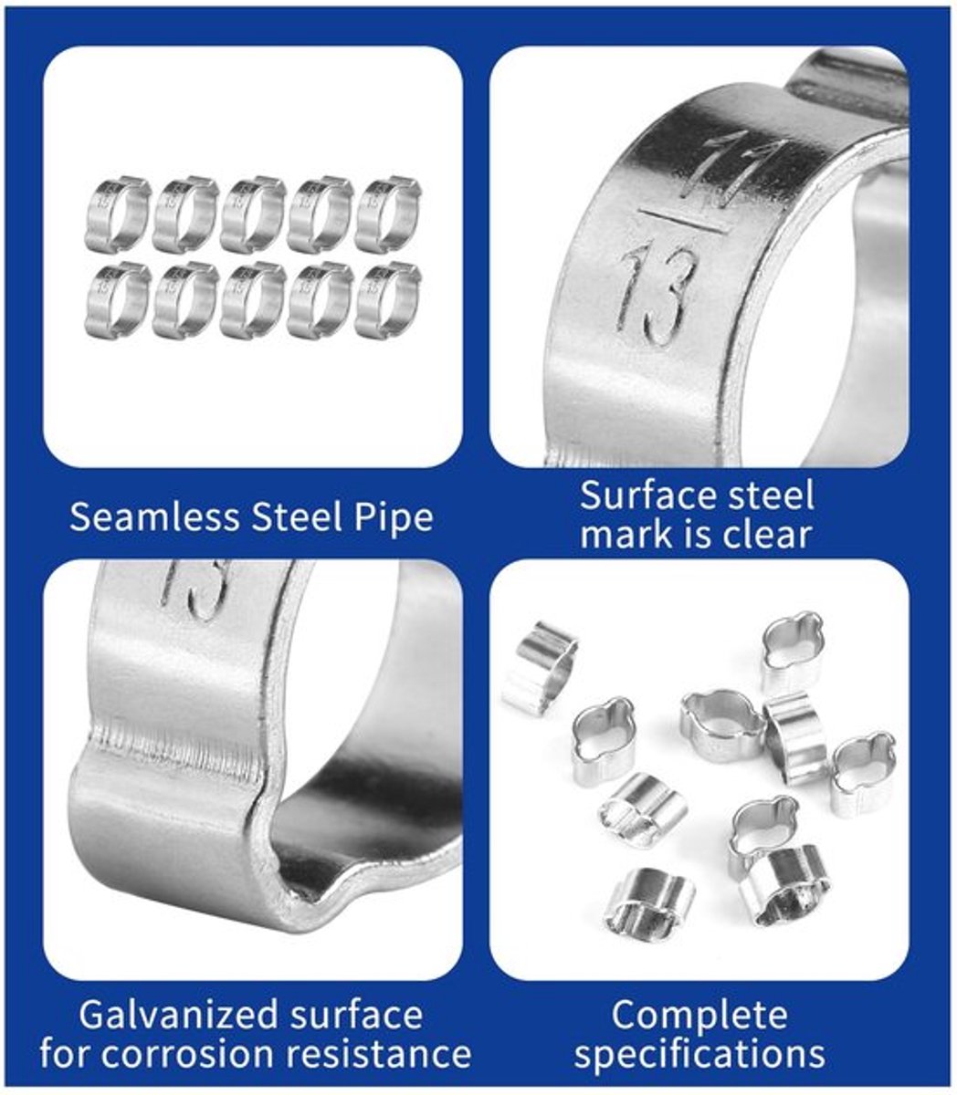 VT Goods - Slangklem - Dubbele Oorklemmen - Extra grip - Zilver - Voor slangen van