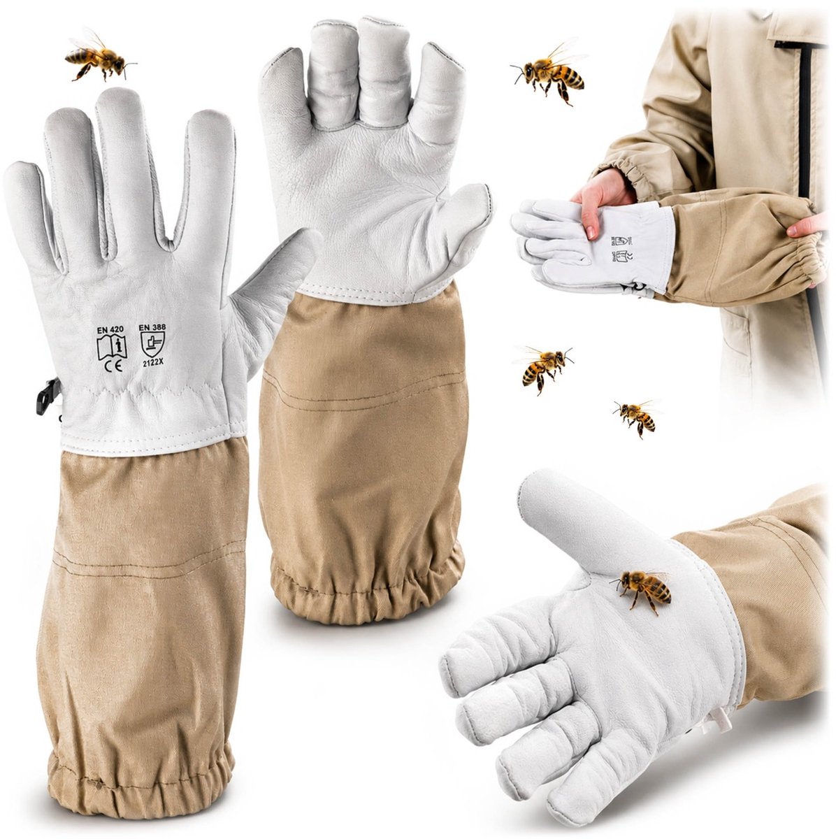 KADAX imkerhandschoenen van geitenleer, maat XXL, handschoenen met lange manchet, beschermende handschoenen voor de bijenteelt, steekbestendige leren handschoenen, imkerbenodigdheden