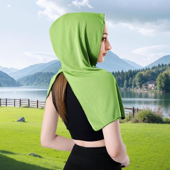 Verkoelende Hoodie Handdoek - Ice Towel - Warm Weer - Ademend en Zacht - 60x30cm - Groen — afbeelding 3
