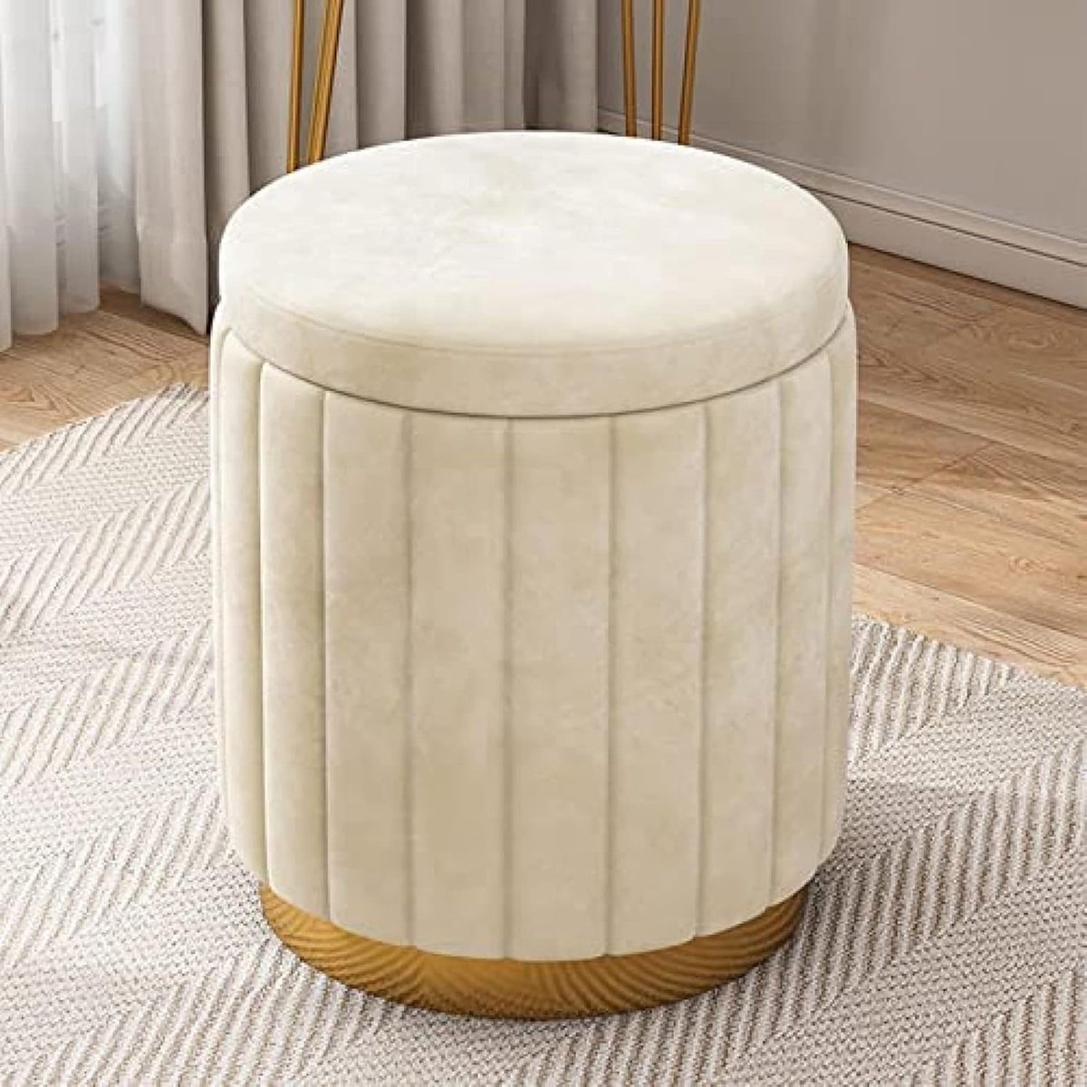 Fluwelen Poef - Zitkruk - Make-up Zitten - Met Opbergruimte - 45 cm Hoog - A