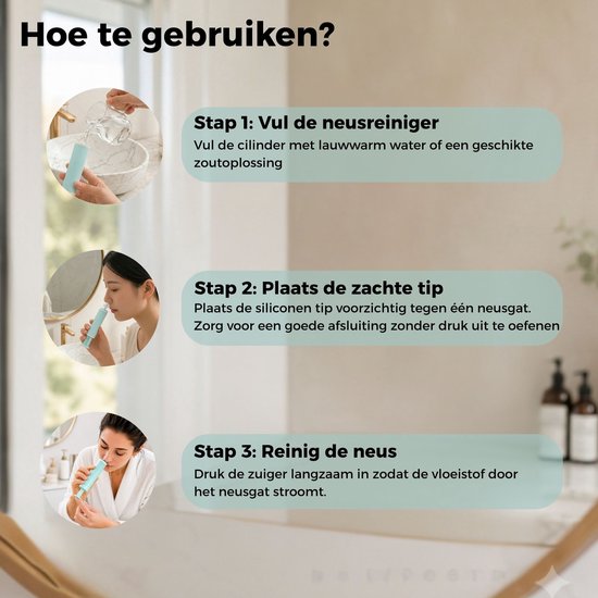 Stappen om een lichtblauwe neusdouche te gebruiken.