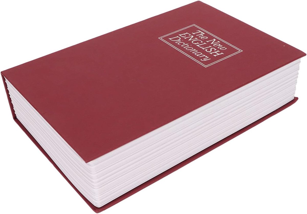 Boekenkluis - Verborgen Opbergdoos - Waardevolle Spullen Opbergen - Combinatieslot - 19D x 13W x 6H cm - rood
