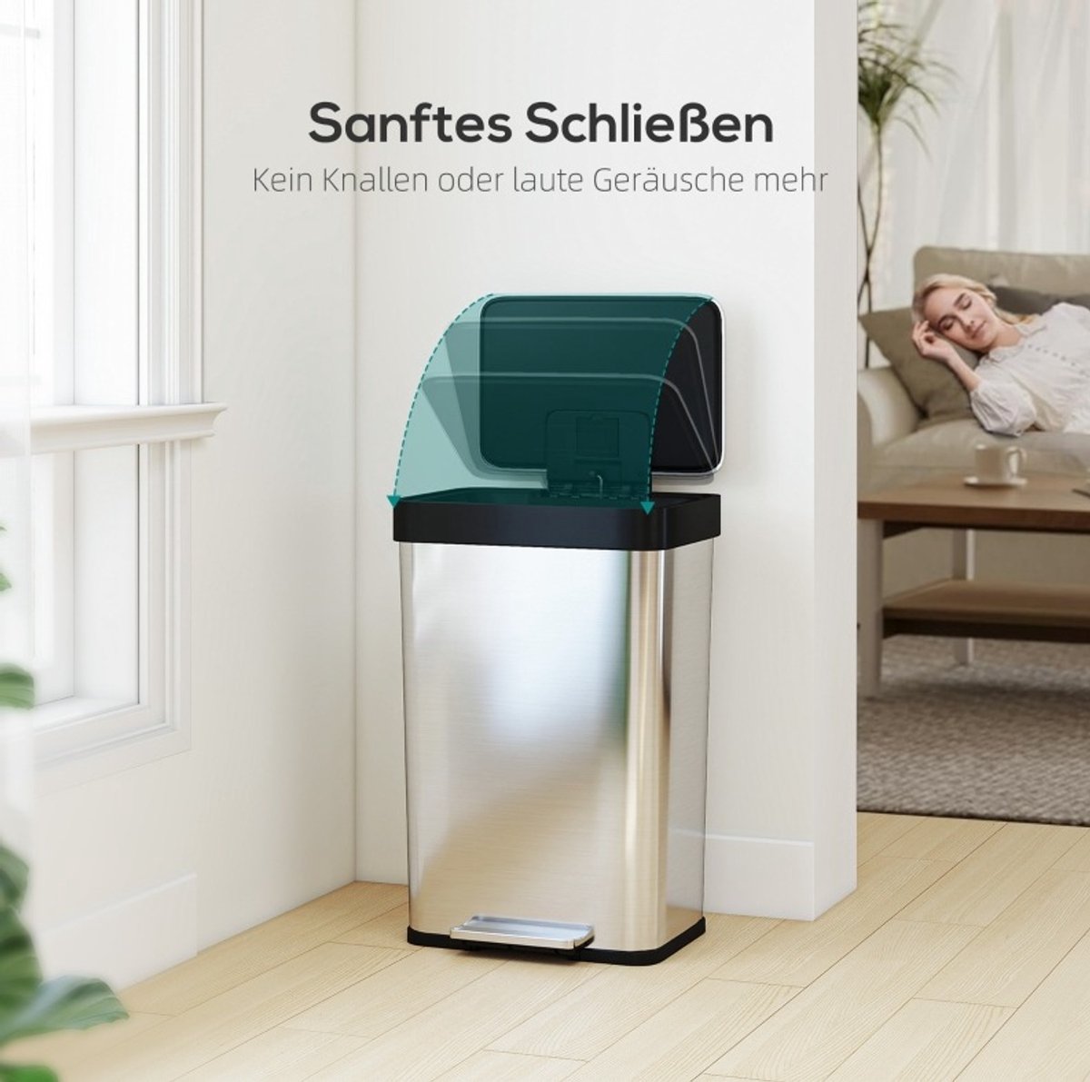 HAUSS SPOLE Prullenbak - 60 L - Pedaalemmer Met Softclose Deksel - Metaal - Zilver - Voor Keuken of Kantoor - Fingerprintbestendig
