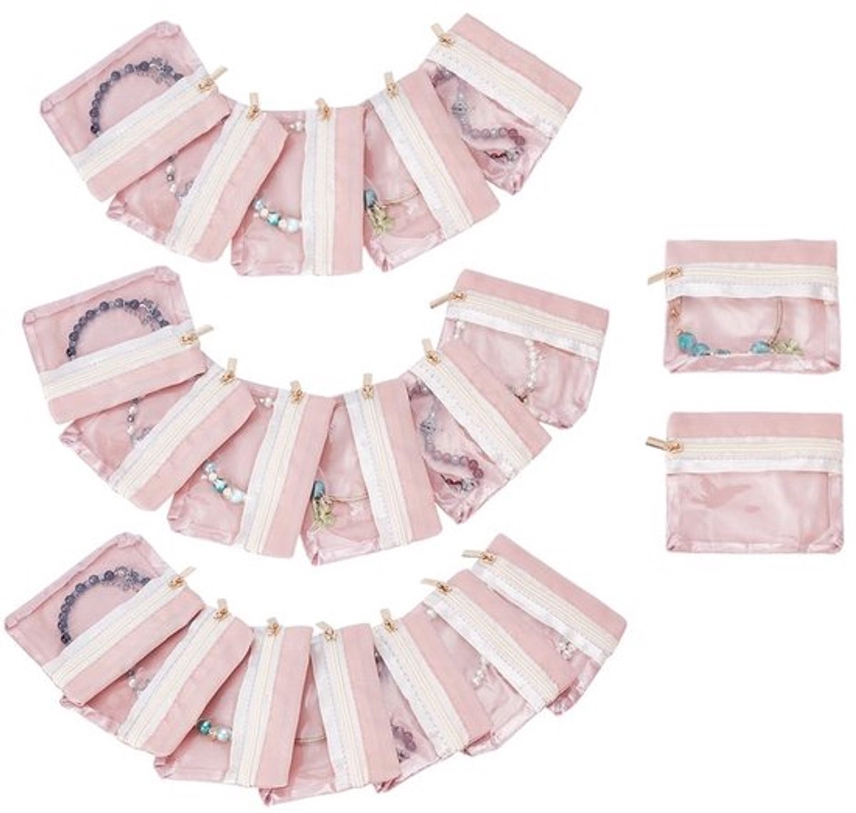 NTHProducts - Velvet Sieraden Tassen - Reis Organizer - Misty Rose - Zipper Clutch