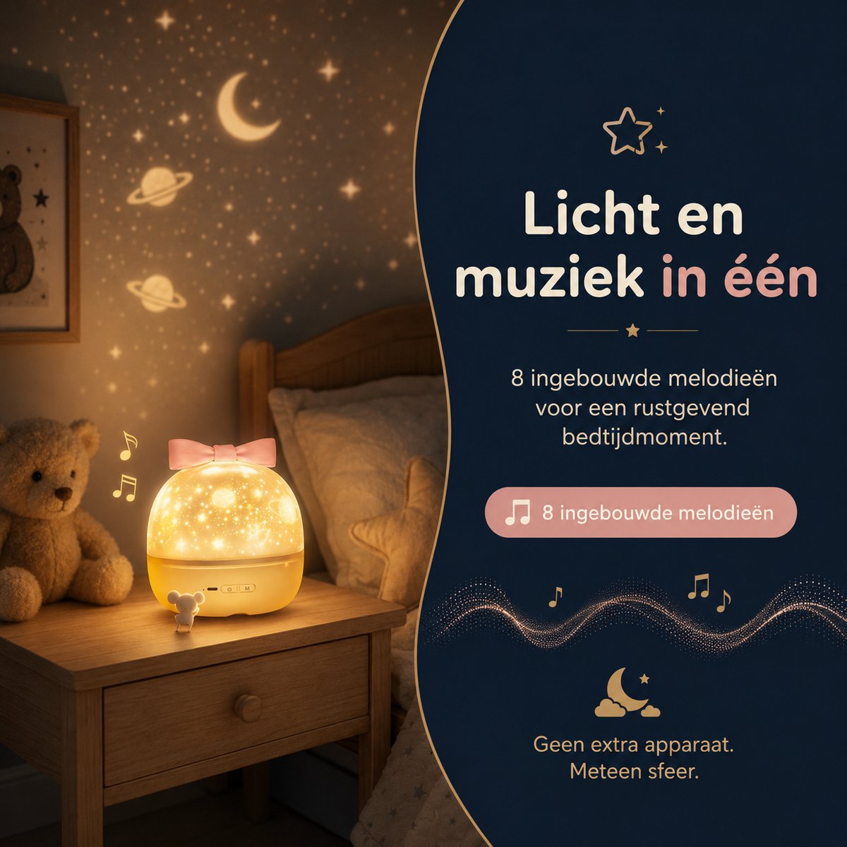 Sercano Eenhoorn Sterrenhemel Projector - Ingebouwde 8 muziek - 6 Thema's - 360° Rotatie - Projectorlamp - Oplaadbaar - Cadeau voor kinder – foto 3