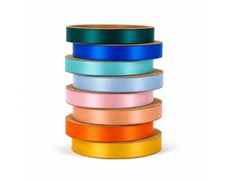 Satijnlint Set - "Tropical Breeze" - 8 Kleuren - 10mm x 50 Meter - Double faced - Cadeaulint - Ribbon - Sierlint – Lintje - Inpaklint