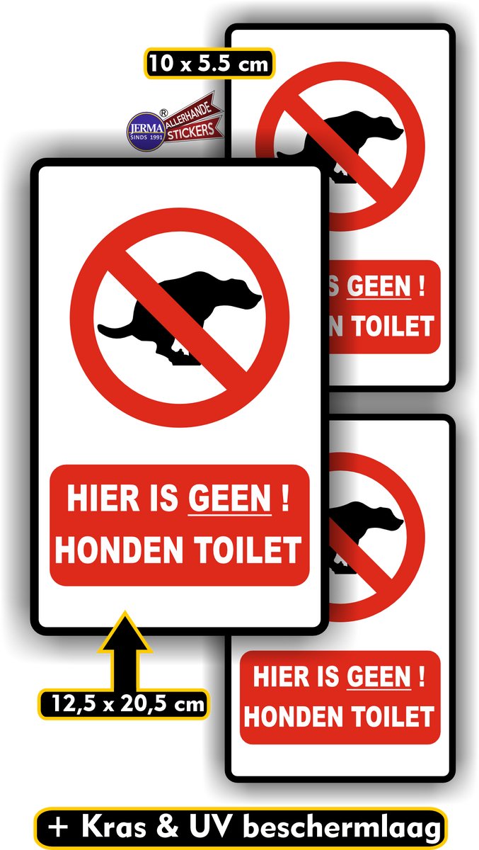 Jerma - Geen Hondenpoep Stickers - set 3 st - 1 st 20x12 cm - 2 st 9.5x15 cm - Zelfklevend - Vinyl