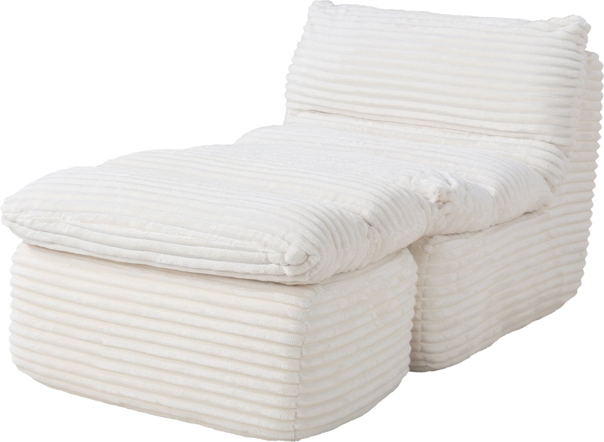 COLAMY Small Bean Bag Sofa with Ottoman-No-Assembly Lazy Floor Single Sofa-Comfy Back Support Chaise Lounge for Living Room Bedroom Office Apartment-Beige