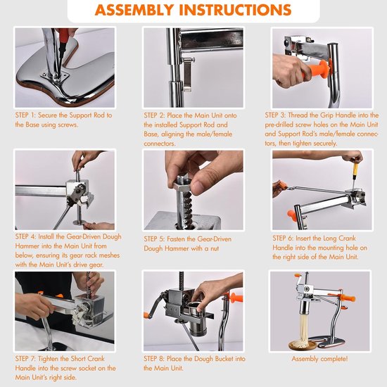 Pastamachine Handmatig - Noodle Maker - Zelf Pasta Maken - 8 Verschillende Mallen - 14.3 Pond - Zilver van Pastamachine — afbeelding 5