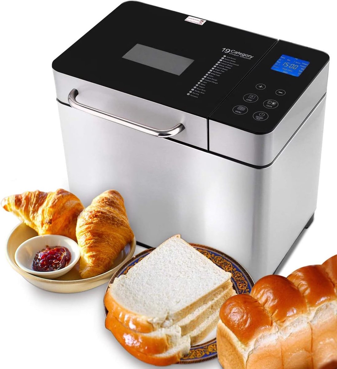 Broodmaker - Bakautomaat - Zelf brood bakken - 19 bakprogramma's - 1 kg capaciteit - Zilver