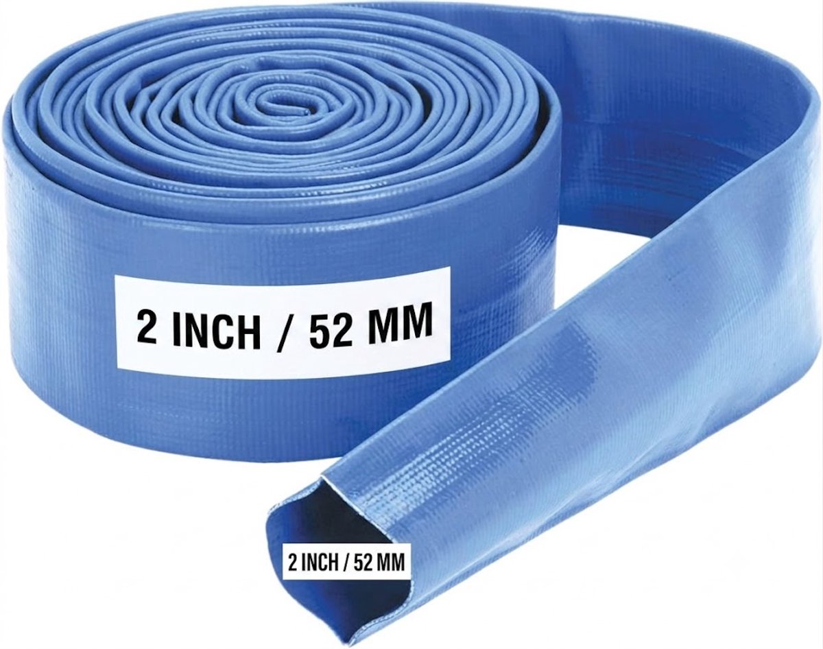 52 mm flexibele-Platte Waterslang-brandweerslang-pompslang-2 inch blauw-pvc-oprolbaar-extra dik -2"-(52mm)- per 10 meter