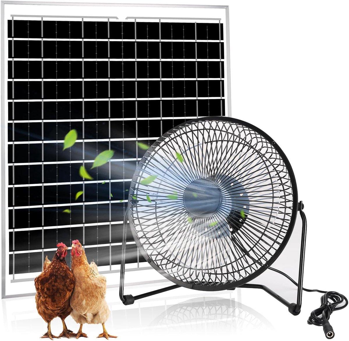 Zonneventilator - Luchtcirculatie - Kas Koeling - 20W Zonnepaneel - 8 inch - Zwart