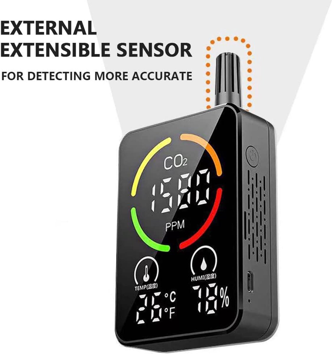 Luchtkwaliteit Monitor - CO2 Meter - Gezond Binnenklimaat - NDIR Sensor - Palmformaat - Wit