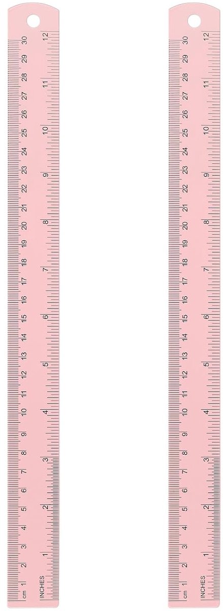 Metalen Liniaal - Meetlat - Nauwkeurig Meten - Dubbele Schaal - 30 cm - Roze