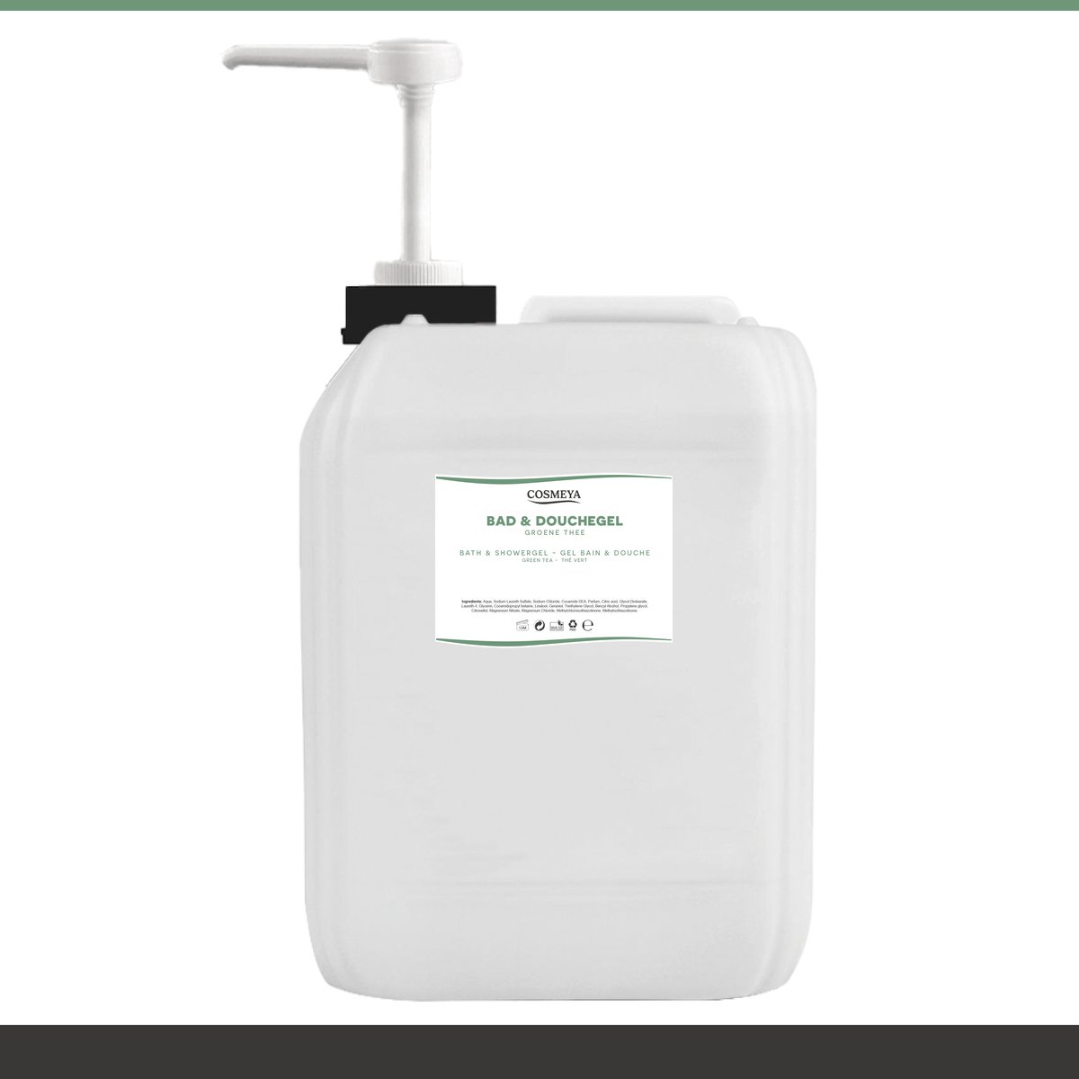 Bad & Douchegel - Groene thee - Transparant - 5 Liter - Met Pomp - Jerrycan - Navulling - Navullen - Mannen - Heren - Dames - Vrouw - Shower gel - Showergel - Douche gel - Shampoo - Jerrycans - Voordeelverpakking - Body wash - Gel douche - Douchgel