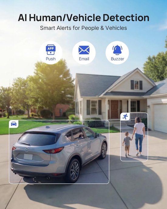 Bewakingscamera Set - Beveiligingssysteem Audio - Huis Beveiligen - KI Personen Voertuig Herkenning - 4 Camera's - Wit — afbeelding 4