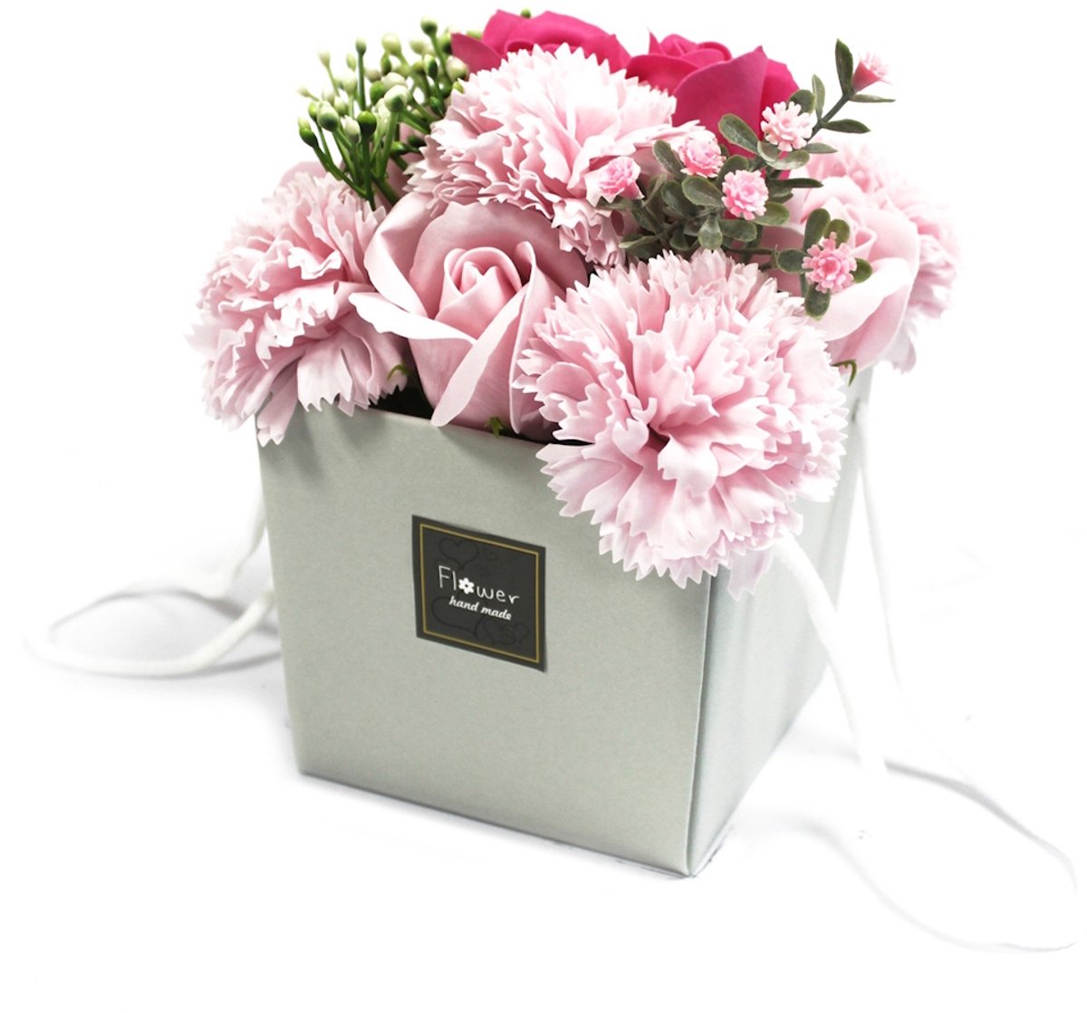 Zeepbloemen Boeket in Cadeaubox – Roze Rozen & Anjers - Badbloemen - Giftbox – Perfect Cadeau voor Elke Gelegenheid
