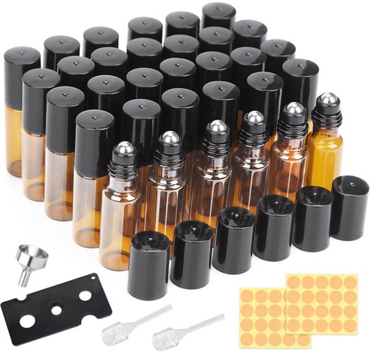 MTTProducts - Roll-on Flessen - Essentiële Olie - 32 Stuks - Bruin - Glazen Roll-on