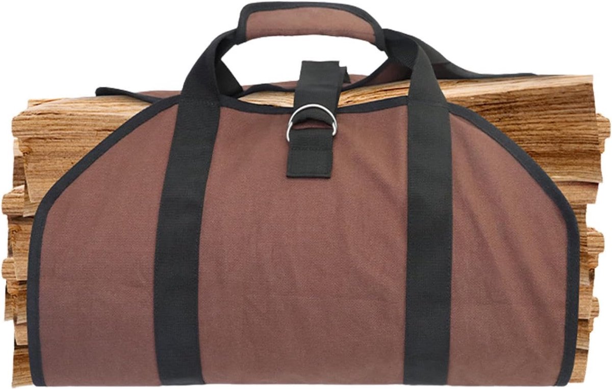 Brandhoutdrager - Houttas Canvas - Haardhout Vervoeren - Waterdicht Vlekbestendig - 140 cm - Koffiekleur