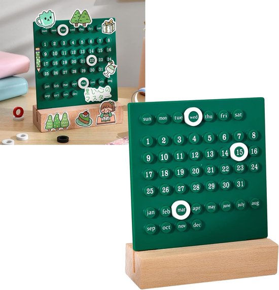 Houten Kinderkalender - Interactieve Planner - Datum Leren - DIY Ontwerp - 16 x 14 cm - Groen — afbeelding 5
