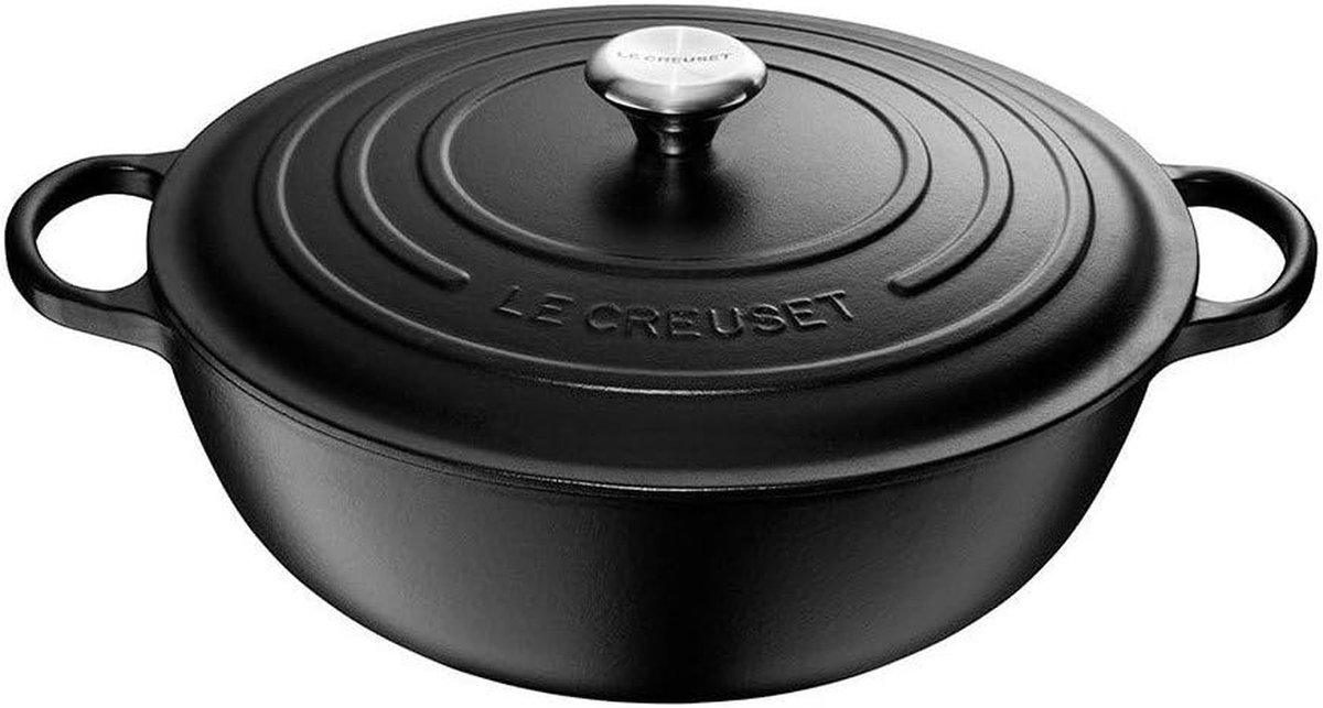 Gietijzeren Braadpan Sauspan Stoofpan Langzaam Garen Ovenbestendig Vaatwasserbestendig 2.2 Liter Mat Zwart