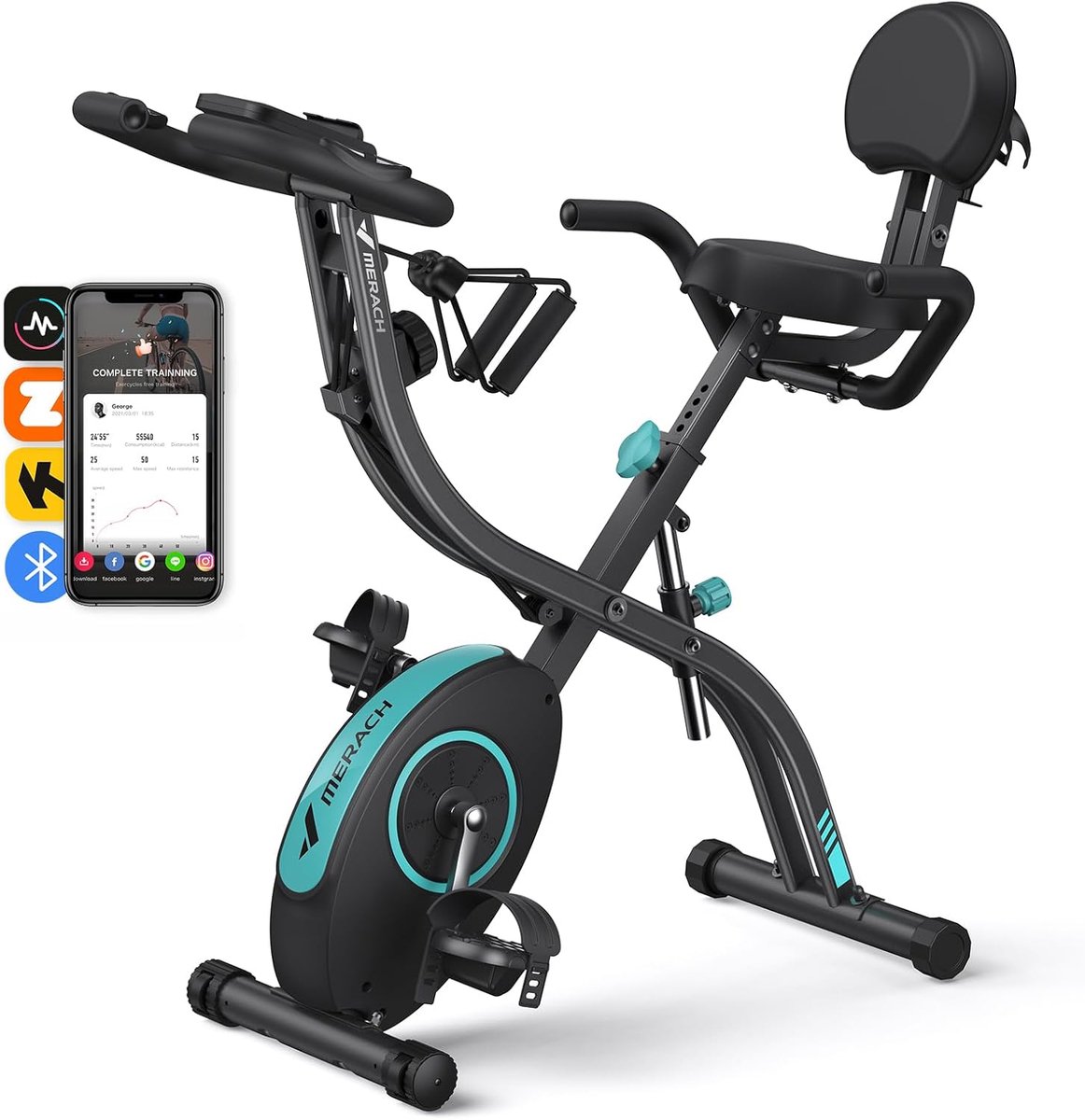 Vouwbare Hometrainer - Fitness Fiets - Thuis Sporten - 16 Weerstandsniveaus - 95 x 53 x 116 cm - Zwart