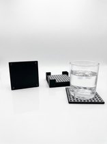 Sous-verres Quadro avec support - Set de 4 - Sous-verres en verre - Antidérapants - Carrés - Noir/Blanc - Imprimés en 3D