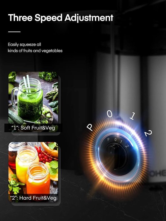 Sapcentrifuge 800 W RVS - Juicer voor Groenten en Fruit met 65 mm Vulopening - Slowjuicer Alternatief met 3 Snelheden, Anti-Druppelfunctie en Oververhittingsbeveiliging — afbeelding 3