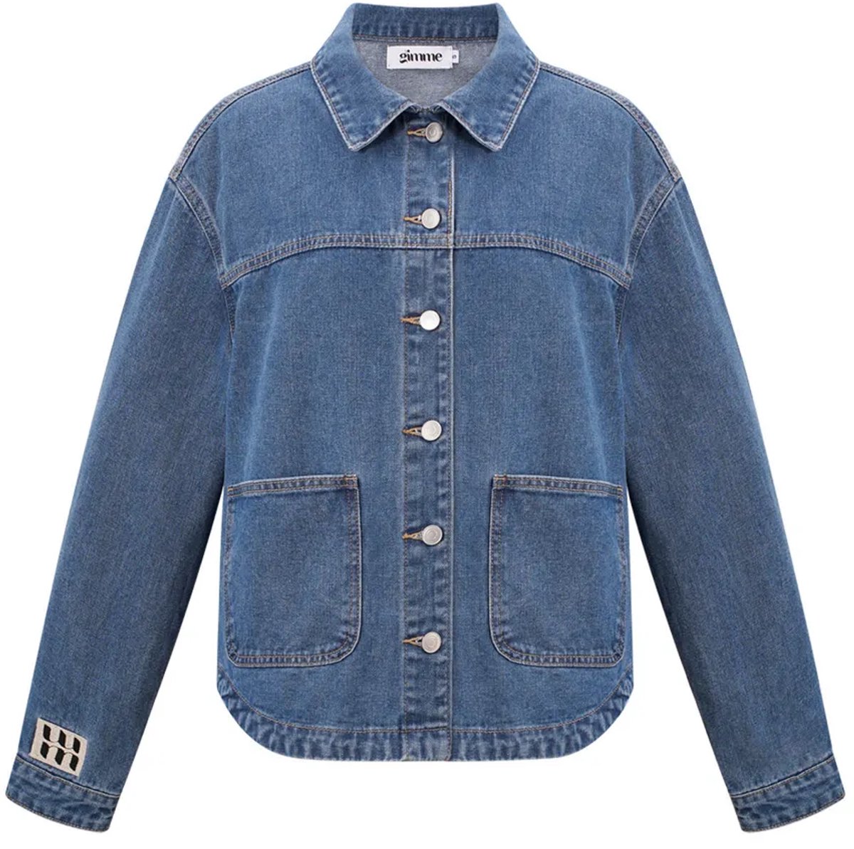 Klassieke Denim Vrouwenjas met Merklogo Patch - Blauw - Maat XL