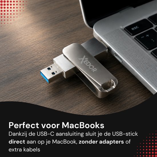Xedor® Base - Clé USB - 128 GB - 1120 Mbps - USB C et A - iPhone et Android