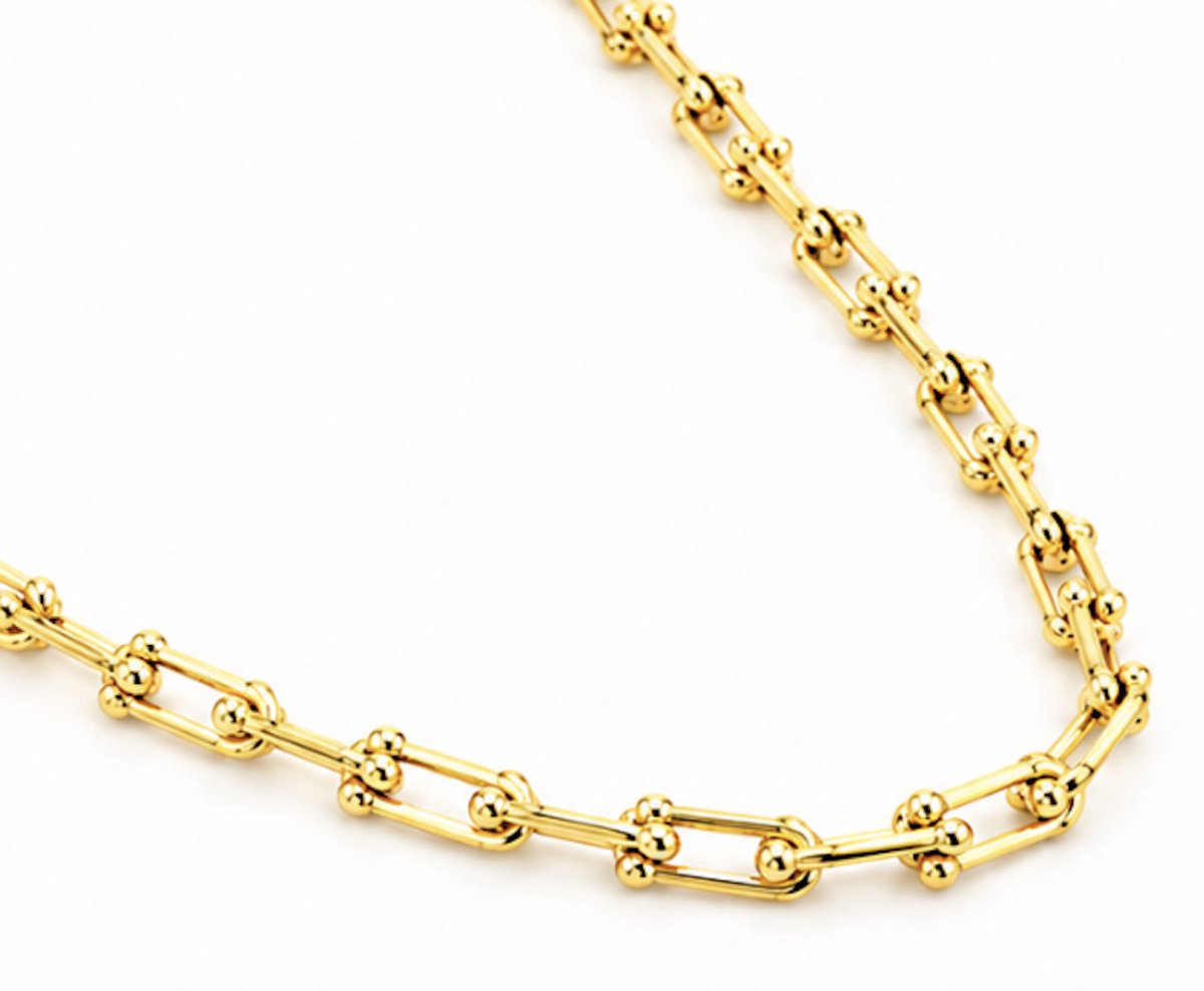 Rivello – Ketting Dames Goud U-Schakel Bolletjes – Verguld Roestvrij Staal – Nikkelvrij – Cadeau Voor Haar