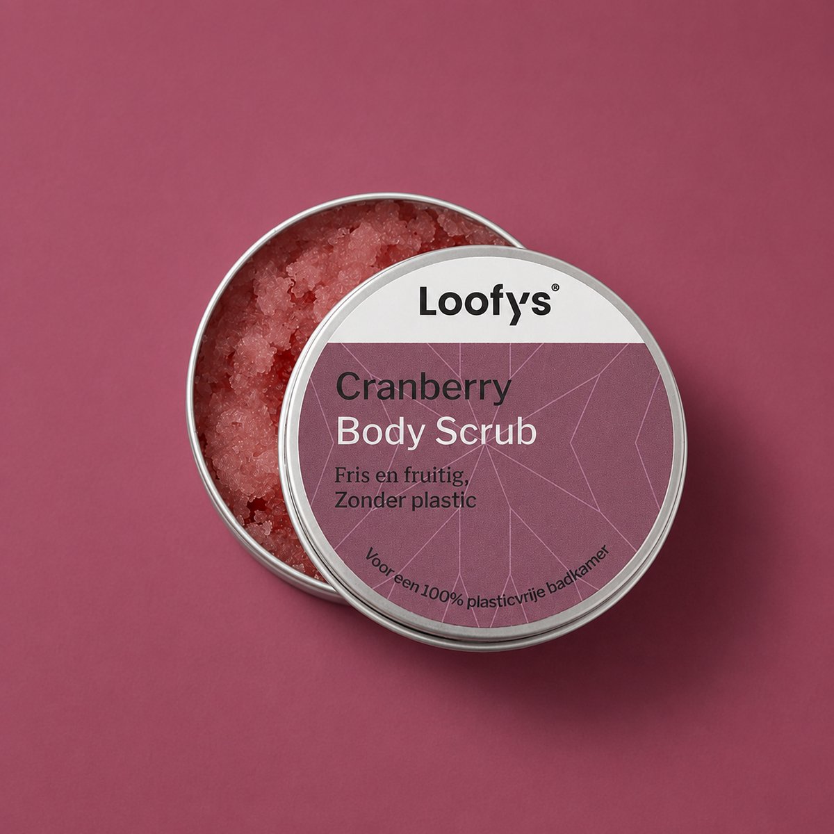 Loofys Body Scrub Cranberry - Natuurlijke & Exfoliërende Lichaamsscrub - Plasticvrij, Vegan & Duurzaam - Herbruikbaar Blikje - 30g