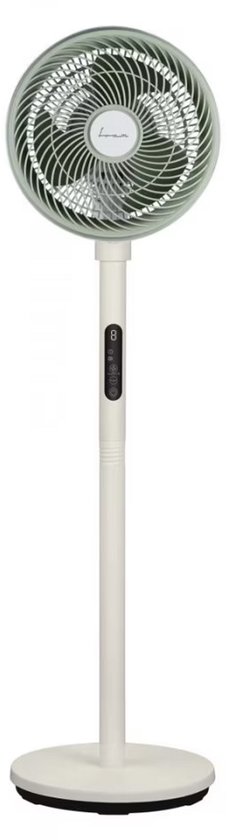 Ventilateur sur pied Fram 108 cm – 35 W – 4 vitesses – Turbo – Hauteur réglable 2-en-1 – Compartiment aromathérapie – Minuterie 9 heures – Télécommande – Vert/Crème