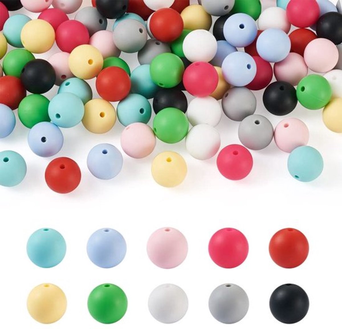 Zeynomax - Siliconen Kralen - 100Pcs Ronde Kralen - 15Mm Grootte - 10 Kleuren
