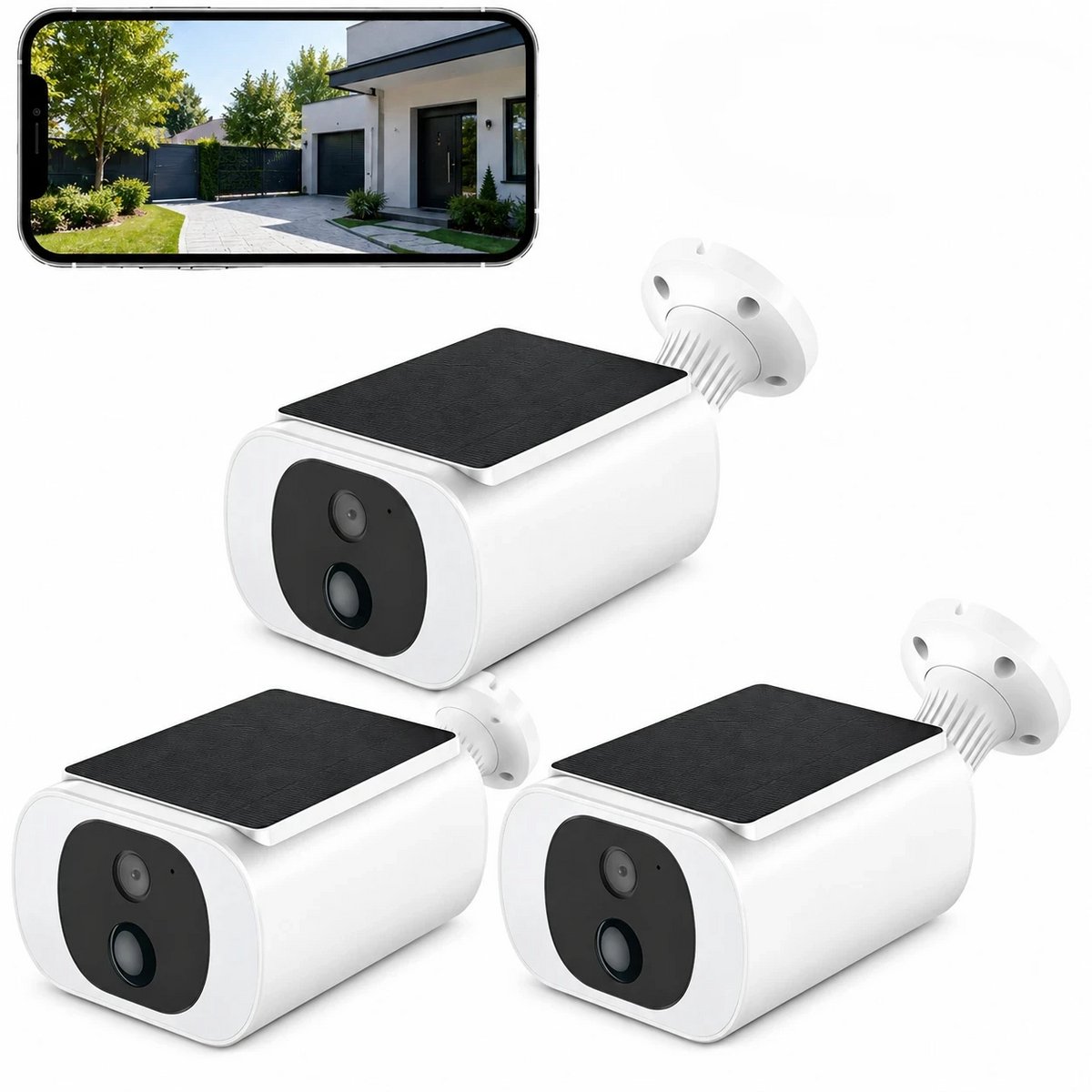 4MP/2K Solar Beveiligingscamera voor Buiten, Draadloze WiFi Camera met Accu, PIR Bewegingssensor, Audio en Kleuren Nachtzicht 3pcs