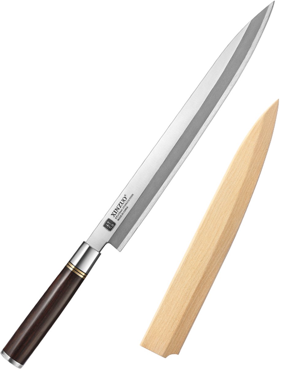 XinZuo sashimimes 30 cm (SE Series) - sashimi- en sushimes - enkelzijdig geslepen (rechtshandig) - inclusief magnetische houten schede
