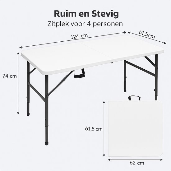 LifeGoods Inklapbare Tafel - 120x60 cm - Campingtafel - Stevige Klaptafel - Weerbestendig - Vouwtafel voor Buiten - Wit van LifeGoods — afbeelding 2